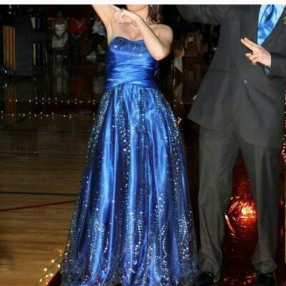 Hailey Logan Adrianna Papell navy blue sparkle long evening dress strapless 9/10 - Picture 4 of 16